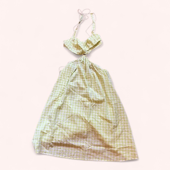 For Love & Lemons Green Gingham Halter Cut Out Maureen Midi Dress NWY Size L - Picture 4 of 10